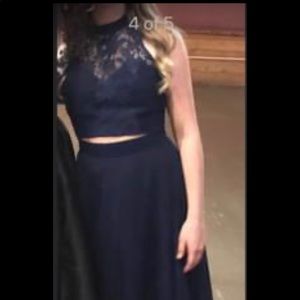 Navy Blue 2 piece prom dress